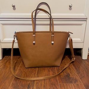 Oversized Brown Tote Bag with Rose Gold Hardware